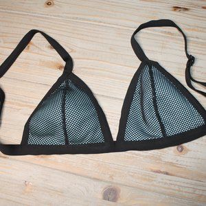 teal + black mesh swimwear top